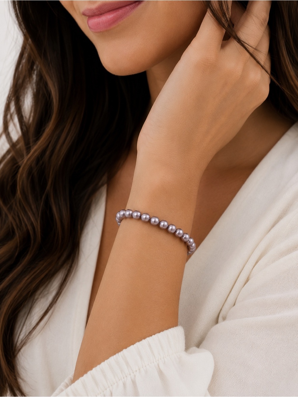 Pewter Swarovski Crystal Pearl Stretch Bracelet
